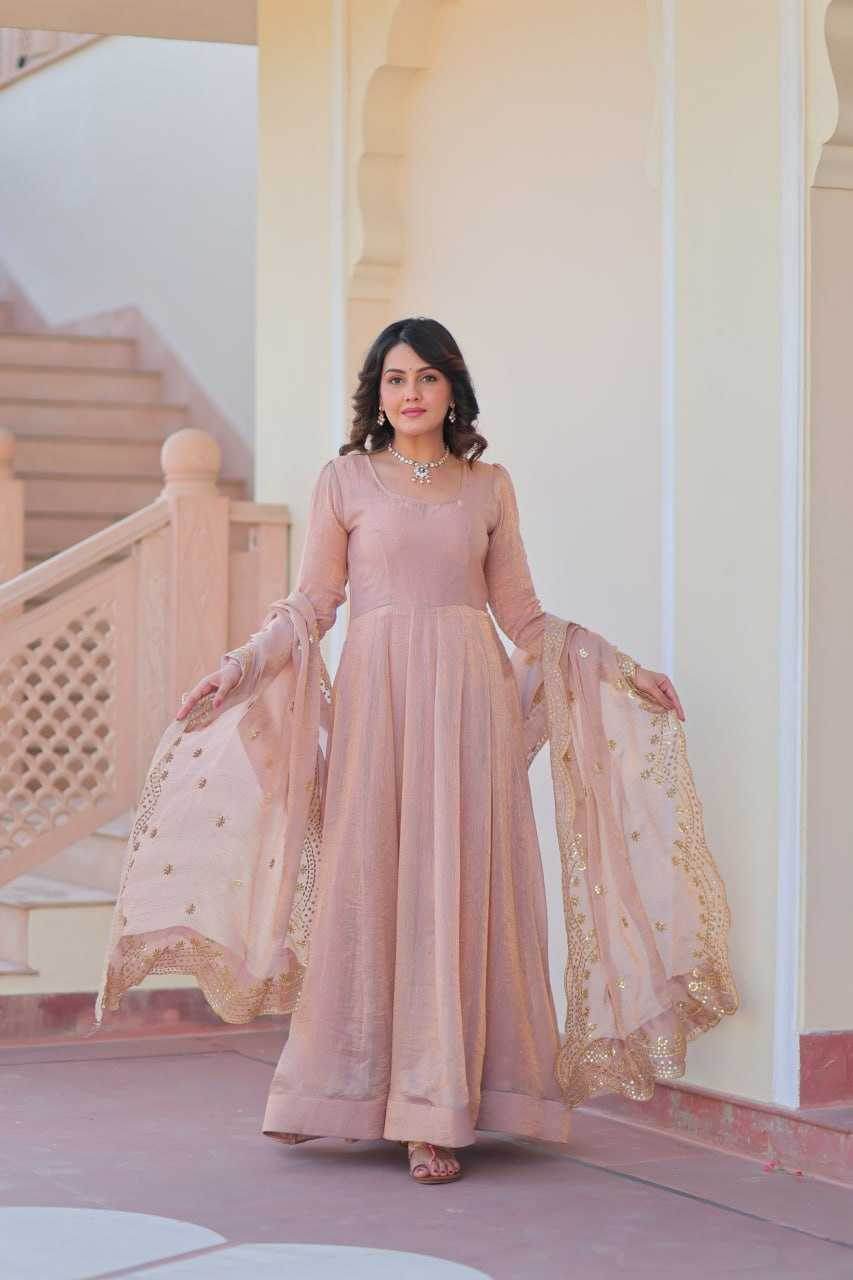 Chiffon Full Sleeve Gown With Dupatta - MYLUXURY LANE ENTERPRISE